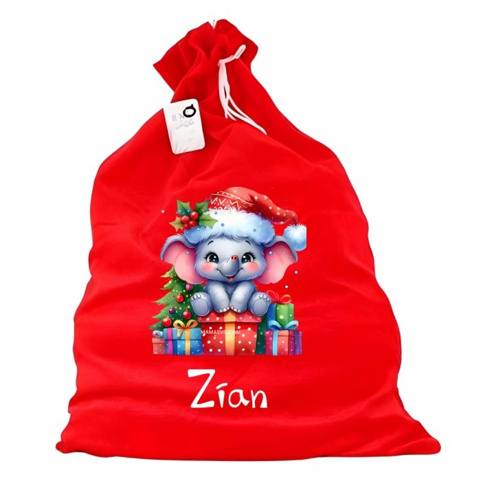 Saculet Personalizat de Craciun Catifelat, Rosu, Mos Craciun, 60 cm, SMCR004 - imagine 1