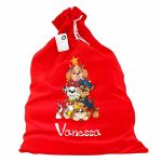 Saculet Personalizat de Craciun Catifelat, Rosu, Mos Craciun, 60 cm, SMCR005