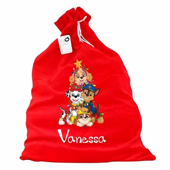 Saculet Personalizat de Craciun Catifelat, Rosu, Mos Craciun, 60 cm, SMCR005 - imagine 1