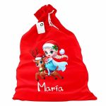 Saculet Personalizat de Craciun Catifelat, Rosu, Mos Craciun, 60 cm, SMCR006