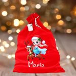 Saculet Personalizat de Craciun Catifelat, Rosu, Mos Craciun, 60 cm, SMCR006 - imagine 3