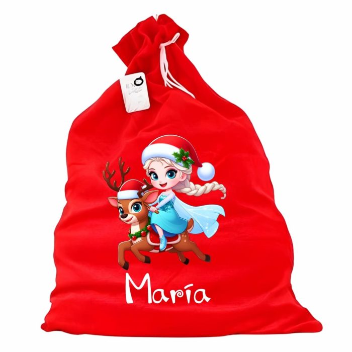Saculet Personalizat de Craciun Catifelat, Rosu, Mos Craciun, 60 cm, SMCR006 - imagine 1