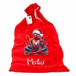 Saculet Personalizat de Craciun Catifelat, Rosu, Mos Craciun, 60 cm, SMCR007