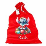 Saculet Personalizat de Craciun Catifelat, Rosu, Mos Craciun, 60 cm, SMCR010