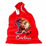 Saculet Personalizat de Craciun Catifelat, Rosu, Mos Craciun, 60 cm, SMCR014