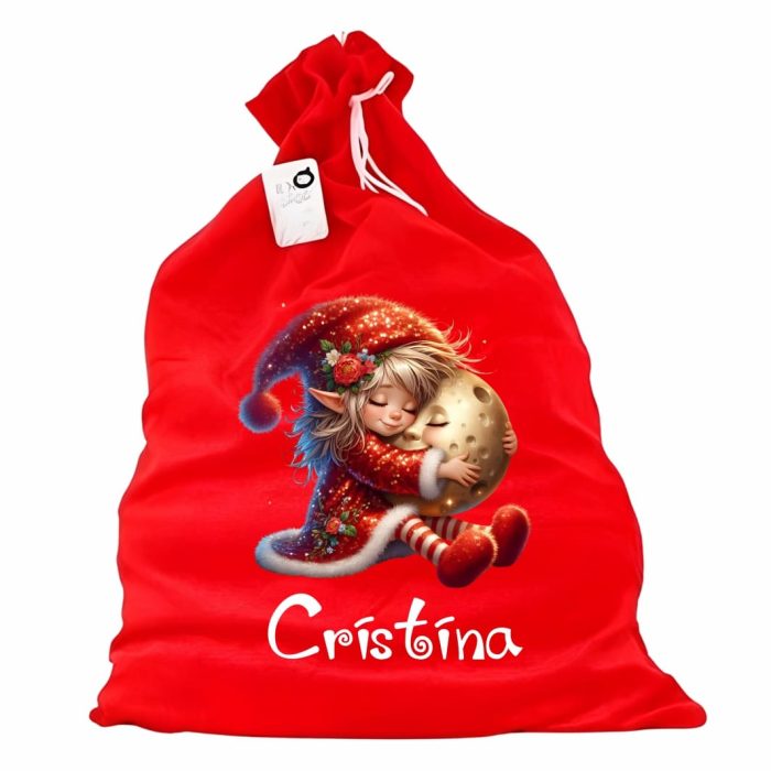 Saculet Personalizat de Craciun Catifelat, Rosu, Mos Craciun, 60 cm, SMCR014 - imagine 1