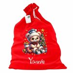 Saculet Personalizat de Craciun Catifelat, Rosu, Mos Craciun, 60 cm, SMCR015