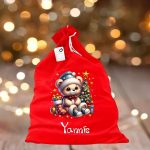 Saculet Personalizat de Craciun Catifelat, Rosu, Mos Craciun, 60 cm, SMCR015 - imagine 3