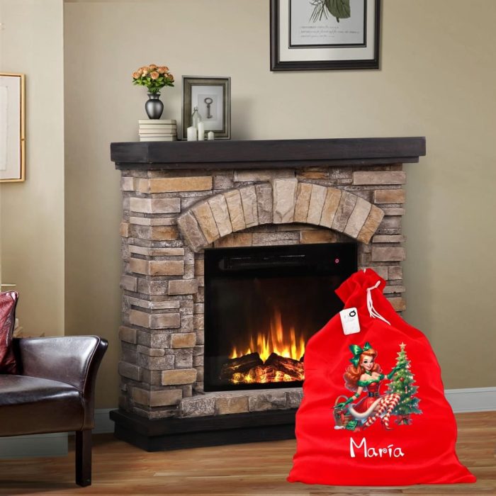 Saculet Personalizat de Craciun Catifelat, Rosu, Mos Craciun, 60 cm, SMCR021 - imagine 2