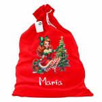 Saculet Personalizat de Craciun Catifelat, Rosu, Mos Craciun, 60 cm, SMCR021