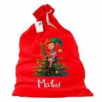 Saculet Personalizat de Craciun Catifelat, Rosu, Mos Craciun, 60 cm, SMCR022