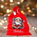 Saculet Personalizat de Craciun Catifelat, Rosu, Mos Craciun, 60 cm, SMCR023 - imagine 3