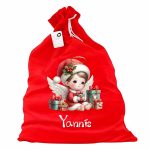 Saculet Personalizat de Craciun Catifelat, Rosu, Mos Craciun, 60 cm, SMCR025