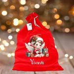 Saculet Personalizat de Craciun Catifelat, Rosu, Mos Craciun, 60 cm, SMCR025 - imagine 3