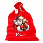 Saculet Personalizat de Craciun Catifelat, Rosu, Mos Craciun, 60 cm, SMCR026
