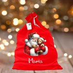 Saculet Personalizat de Craciun Catifelat, Rosu, Mos Craciun, 60 cm, SMCR026 - imagine 3