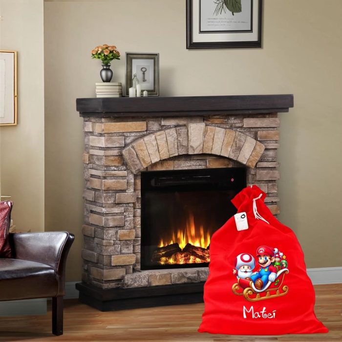 Saculet Personalizat de Craciun Catifelat, Rosu, Mos Craciun, 60 cm, SMCR027 - imagine 2