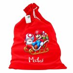 Saculet Personalizat de Craciun Catifelat, Rosu, Mos Craciun, 60 cm, SMCR027