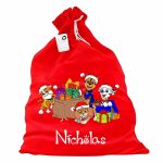 Saculet Personalizat de Craciun Catifelat, Rosu, Mos Craciun, 60 cm, SMCR028