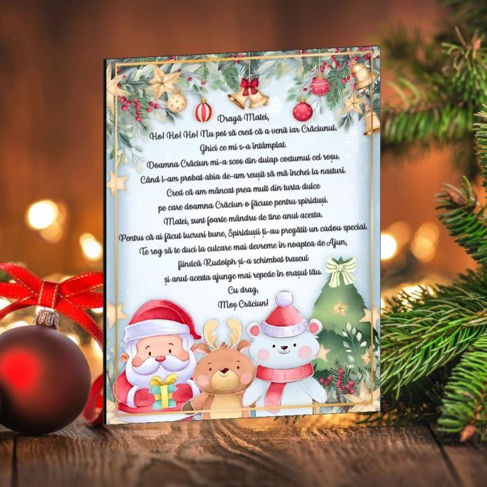 Scrisoare Mos Craciun, Lemn, 20x15 cm, SMCUV007 - imagine 3