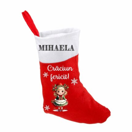 ciorap craciun personalizat fetita coronita rosu