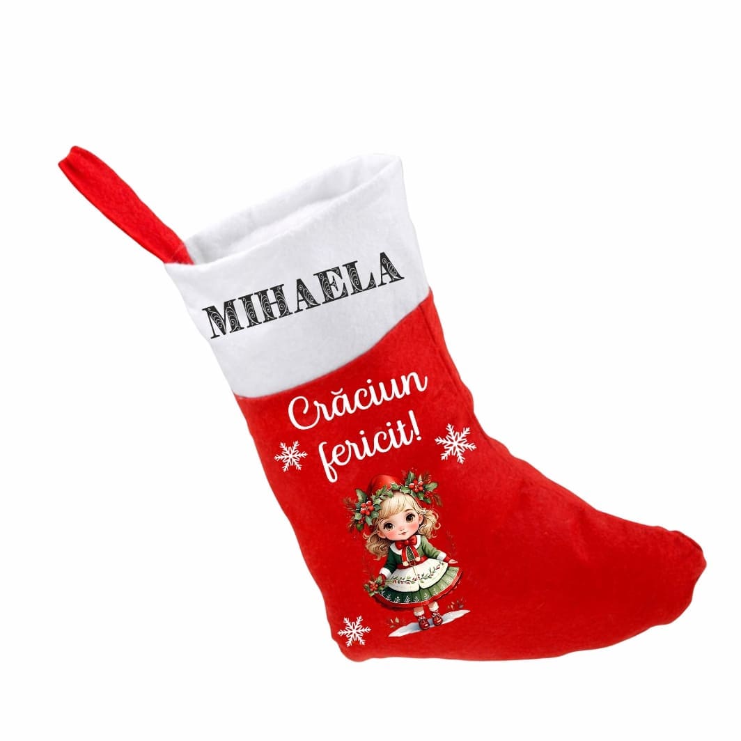 ciorap craciun personalizat fetita coronita rosu