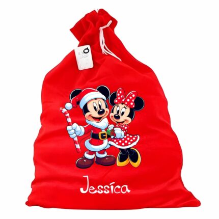 sac mos craciun personalizat mickey minnie rosu