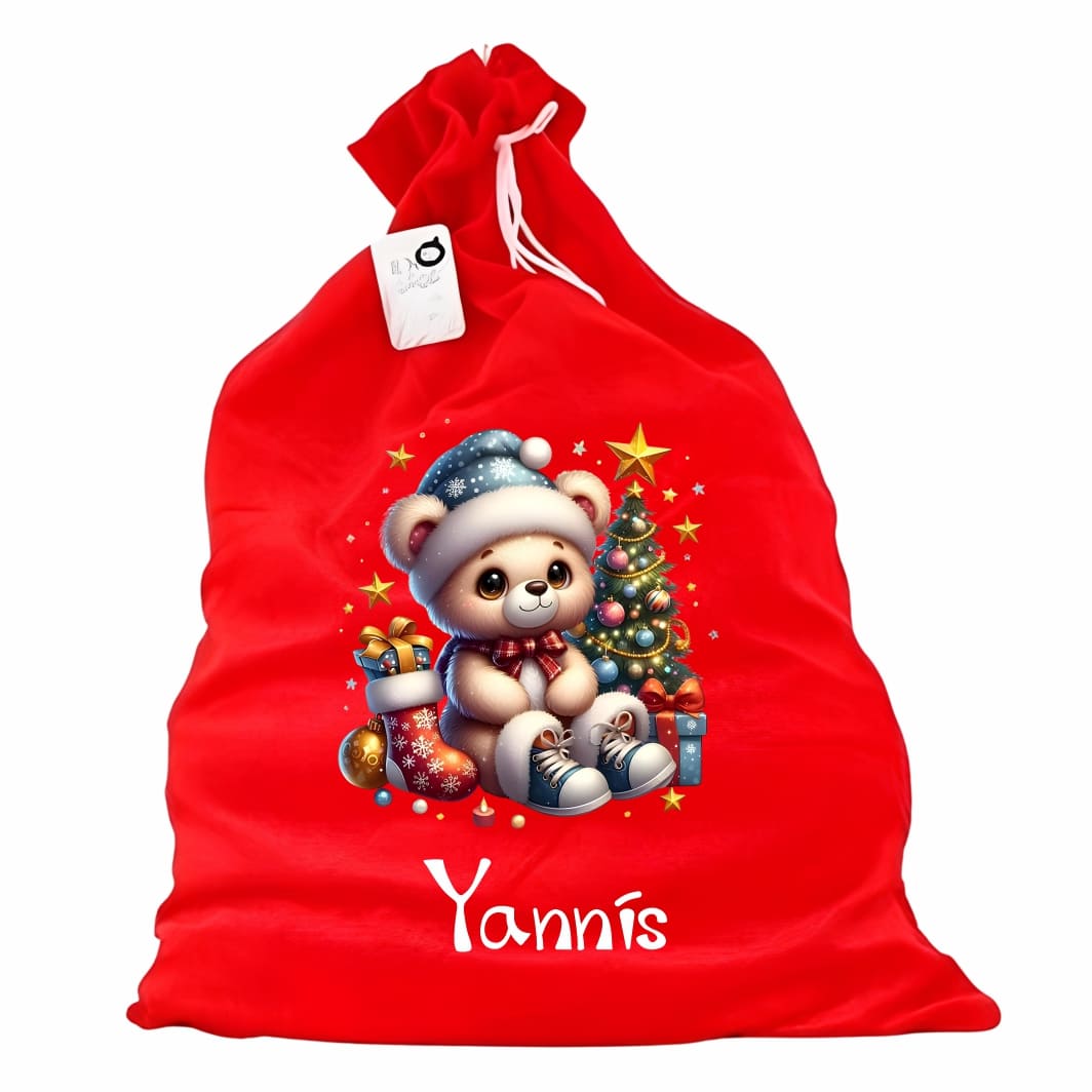 sac mos craciun personalizat ursulet brad