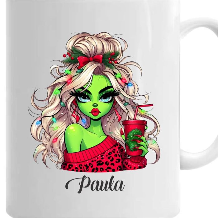 Cana de Craciun, Alba, Personalizata, Lady Grinch, 350 ml, CNCUV005 - imagine 3