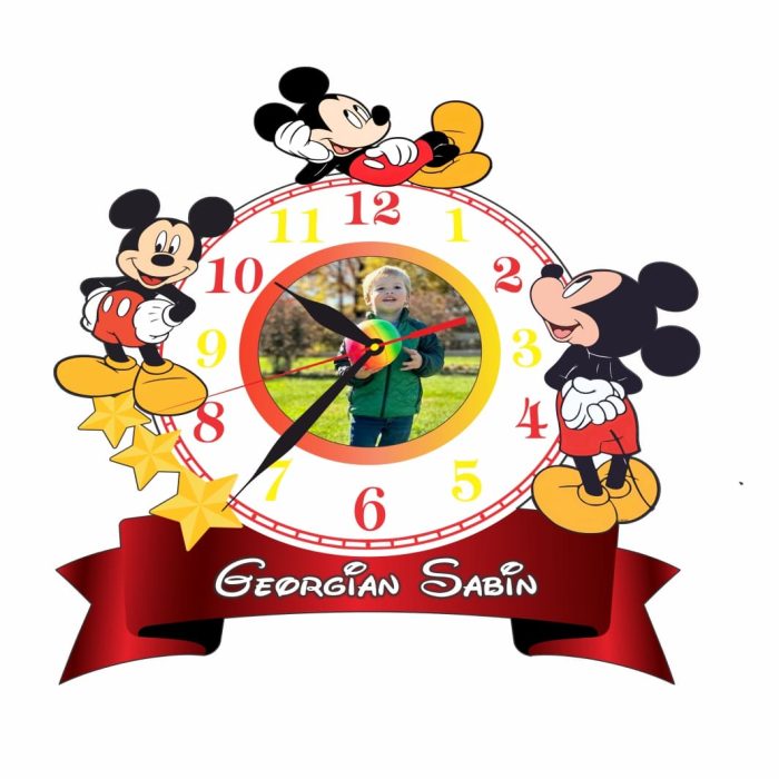 Ceas Disney, Personalizat, Mickey Mouse, Lemn, 37x40 cm, CSDUV100 - imagine 4