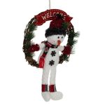 Decoratiune de Craciun, Coronita, Lemn, Om de Zapada, Rosu, 33cm, DCJ345 - imagine 3