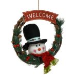 Decoratiune de Craciun, Coronita, Lemn, Om de Zapada, Crengi de Pin, 30cm, DCJ347 - imagine 2