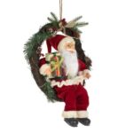 Decoratiune de Craciun, Coronita, Lemn, Mos Craciun, LED, 45cm, DCJ348 - imagine 3