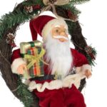 Decoratiune de Craciun, Coronita, Lemn, Mos Craciun, LED, 45cm, DCJ348 - imagine 4