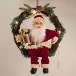 Decoratiune de Craciun, Coronita, Lemn, Mos Craciun, LED, 45cm, DCJ348 - imagine 2