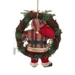 Decoratiune de Craciun, Coronita, Lemn, Mos Craciun, LED, 45cm, DCJ349 - imagine 5