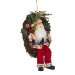 Decoratiune de Craciun, Coronita, Lemn, Mos Craciun, LED, 45cm, DCJ349 - imagine 3