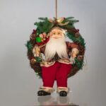 Decoratiune de Craciun, Coronita, Lemn, Mos Craciun, LED, 45cm, DCJ349 - imagine 2