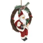 Decoratiune de Craciun, Coronita, Lemn, Mos Craciun, Felinar, Cadouri, 30cm, DCJ350 - imagine 3