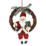 Decoratiune de Craciun, Coronita, Lemn, Mos Craciun, Felinar, Cadouri, 30cm, DCJ350