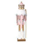 Decoratiune de Craciun, Rege, Lemn, Uniforma, Roz, Glitter, Palarie, 38cm, DCJ360 - imagine 3