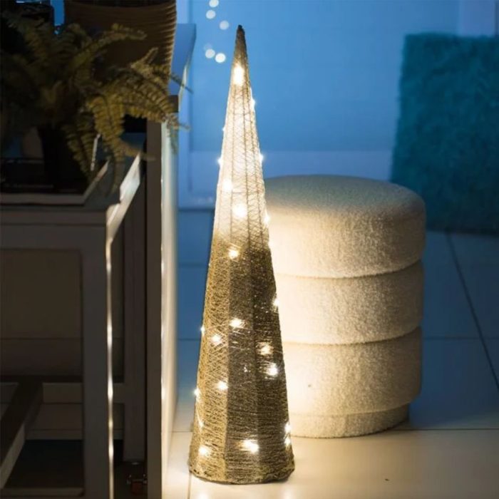 Decoratiune de Craciun, Con, Alb, Glitter, Bej, LED, 15x60cm, DCJ383 - imagine 3