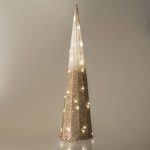 Decoratiune de Craciun, Con, Alb, Glitter, Bej, LED, 15x60cm, DCJ383 - imagine 2
