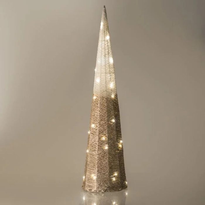 Decoratiune de Craciun, Con, Alb, Glitter, Bej, LED, 15x60cm, DCJ383 - imagine 2