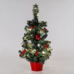 Decoratiune de Craciun, Brad Artificial, Ghiveci, Globuri, Rosii, Cadouri, LED, 50cm, DCJ400 - imagine 2