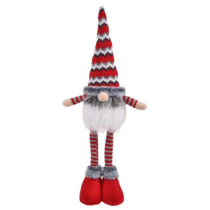 Decoratiune de Craciun, Figurina, Gnome, Barba, Caciula Rosie, Gri, 54cm, DCJ424 - imagine 1