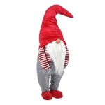 Decoratiune de Craciun, Figurina, Gnome, Caciula, Rosu, Bluza cu Dungi, 115cm, DCJ427 - imagine 2