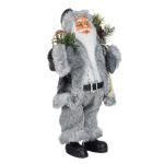 Decoratiune de Craciun, Figurina, Mos Craciun, Blana, Alb, Gri, Schiuri, 30cm, DCJ447 - imagine 2
