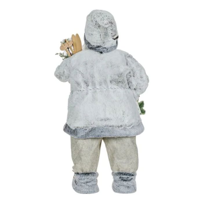 Decoratiune de Craciun, Figurina, Mos Craciun, Alb, Gri, Schiuri, 80cm, DCJ455 - imagine 4