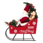 Decoratiune de Craciun, Figurina, Sanie, Mos Craciun, Muzica, LED, 49cm, DCJ459 - imagine 4